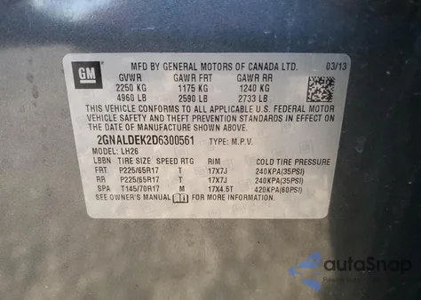 2013 Chevrolet Equinox Lt from USA, damaged, VIN 2GNALDEK2D6300561